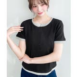ブラック | リブカットソーレイヤード風ヘンリー半袖Tシャツ | moment+