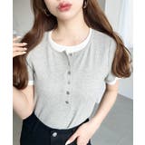 杢グレー | リブカットソーレイヤード風ヘンリー半袖Tシャツ | moment+