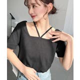 ブラック | スクエアホルターネック半袖プルオーバー テレコリブ | moment+