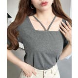 チャコールグレー | スクエアホルターネック半袖プルオーバー テレコリブ | moment+