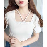 アイボリー | スクエアホルターネック半袖プルオーバー テレコリブ | moment+