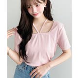 ピンク | スクエアホルターネック半袖プルオーバー テレコリブ | moment+