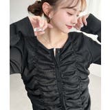 ブラック | シャーリング長袖カーディガン | moment+