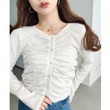 オフホワイト | シャーリング長袖カーディガン | moment+