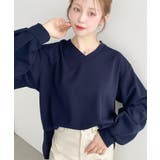 しわになりにくい長袖ストレッチジョーゼットVネックTブラウス | moment+ | 詳細画像26 