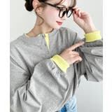 杢グレー | ヘンリーネックバイカラー配色リブロンT | moment+