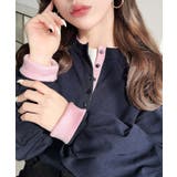 ネイビー | ヘンリーネックバイカラー配色リブロンT | moment+