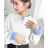 オフホワイト | ヘンリーネックバイカラー配色リブロンT | moment+