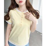 イエロー | ヘンリーネックレイヤード半袖Tシャツ | moment+