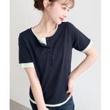 ネイビー | ヘンリーネックレイヤード半袖Tシャツ | moment+