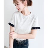 配色ドット袖口フリル半袖Tシャツ | moment+ | 詳細画像14 