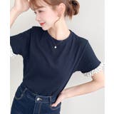 配色ドット袖口フリル半袖Tシャツ | moment+ | 詳細画像15 