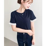 配色ドット袖口フリル半袖Tシャツ | moment+ | 詳細画像19 