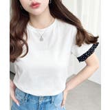 配色ドット袖口フリル半袖Tシャツ | moment+ | 詳細画像2 