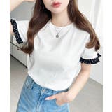 配色ドット袖口フリル半袖Tシャツ | moment+ | 詳細画像3 