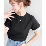 配色ドット袖口フリル半袖Tシャツ | moment+ | 詳細画像6 