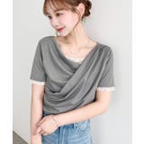 チャコールグレー | レースドッキングドレープ半袖Tシャツ | moment+