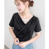 ブラック系その他 | レースドッキングドレープ半袖Tシャツ | moment+