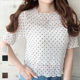 ドット柄半袖Tシャツ スモッキングレース | moment+ | 詳細画像1