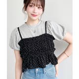 \単品着用可◎/ドットプリントビスチェセットパフスリーブリブカットソートップス | moment+ | 詳細画像34