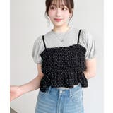 \単品着用可◎/ドットプリントビスチェセットパフスリーブリブカットソートップス | moment+ | 詳細画像37