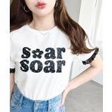 ドットロゴプリント袖口レースフリル半袖Tシャツ | moment+ | 詳細画像2