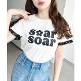 ドットロゴプリント袖口レースフリル半袖Tシャツ | moment+ | 詳細画像4