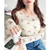 ＼ロマンティックに♡／リボンプリントメロウシアー長袖トップス | moment+ | 詳細画像10 