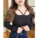 ブラック | 前後2WAY スクエアホルターネックプルオーバー	T/Cカットテレコリブ | moment+