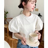 オフホワイト | バックリボンパフスリーブ半袖Tシャツ | moment+