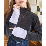 ブラック | マットサテンプリーツ ハイネックメロープルオーバー無地＆袖配色 | moment+