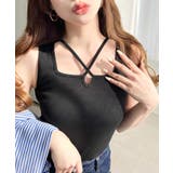 ブラック | クロスホルターネックタンクトップ 綿100％フライス. | moment+