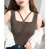 ブラウン | クロスホルターネックタンクトップ 綿100％フライス. | moment+