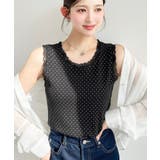 ブラック系その他 | ドットプリント＆無地テレコリブレースタンクトップ | moment+