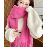 ピンク | 34色展開ボリュームフリンジマフラー | moment+