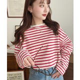 レッド | 綿100％無地＆ボーダー.オーバーサイズロングスリーブTシャツ | moment+