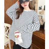 ブルー | 綿100％無地＆ボーダー.オーバーサイズロングスリーブTシャツ | moment+