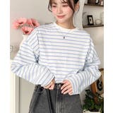 サックスブルー | 綿100％無地＆ボーダー.オーバーサイズロングスリーブTシャツ | moment+