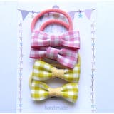 PINK・YELLOW | ジュニア用チェック柄リボンヘアゴム2点セット | monamona