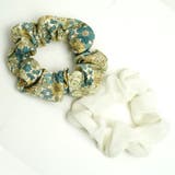 グリーン | シュシュ 2個セット 花柄 無地 小ぶり | monamona