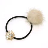 ベージュ | パールビジュー＆ファーヘアポニー | monamona