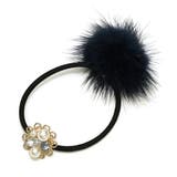 ネイビー | パールビジュー＆ファーヘアポニー | monamona