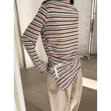 ボタンディテールロングボーダーTシャツ 韓国ファッション | mood in seoul | 詳細画像3 