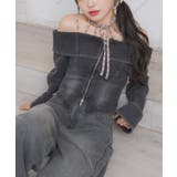 BLK1 | デニムZIPオフショルBL | RETRO GIRL