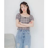 チェック柄パフ袖カットソー | RETRO GIRL | 詳細画像12 