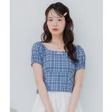 チェック柄パフ袖カットソー | RETRO GIRL | 詳細画像3 