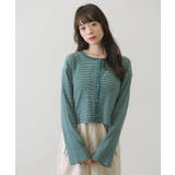 B/GRN | ドット釦テレコボーダーカーデ | RETRO GIRL