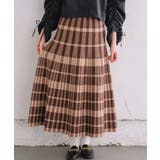 C/BRN | チェックニットフレアSK 【レトロガール】ニットプリーツスカート ロングスカート | RETRO GIRL