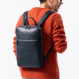 ネイビー | 薄マチ ダブルジッパー シュリンクレザー スマート コンパクトビジネスリュック | MURA