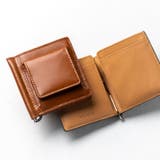 キャメル | 小銭入れ付き コードバン調 牛本革 二つ折り マネークリップ プレゼント | MURA